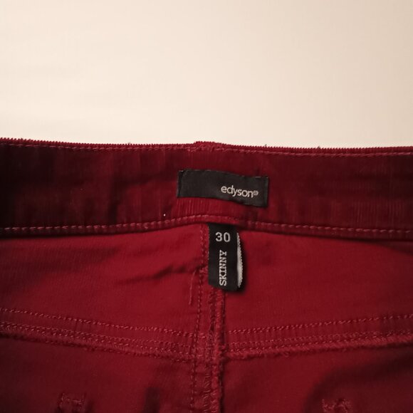 Edyson Corduroy Jeans Size 30/10 Mid Rise Skinny Leg Burgundy Wine Color - Picture 5 of 10
